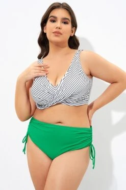 Stripe Front Cross Lace Up Women's Bikini Top -Meetcurve Shop dsc07270