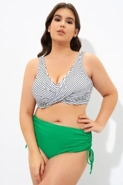 Stripe Front Cross Lace Up Women's Bikini Top -Meetcurve Shop dsc07286
