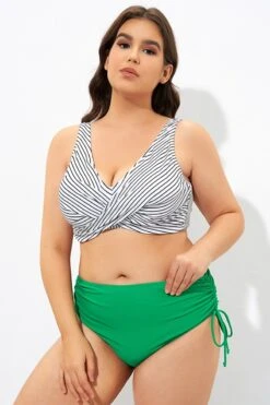 Stripe Front Cross Lace Up Women's Bikini Top -Meetcurve Shop dsc07289