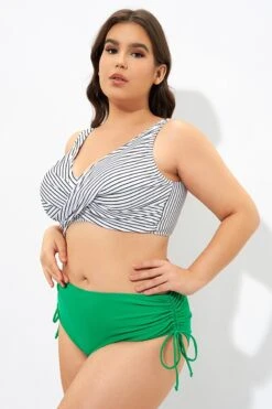 Stripe Front Cross Lace Up Women's Bikini Top -Meetcurve Shop dsc07297
