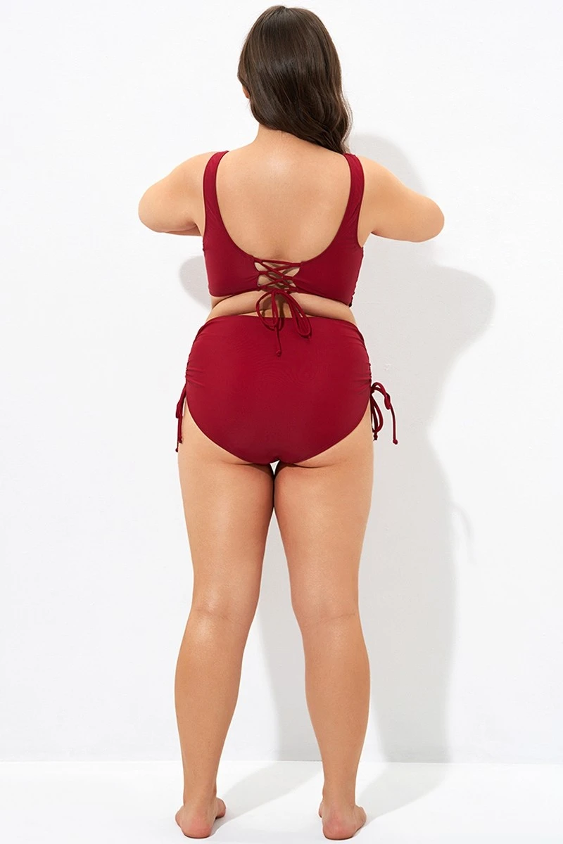 Red Drawstring Side High Waisted Bikini Bottom 4 Red Drawstring Side High Waisted Bikini Bottom - Image 2