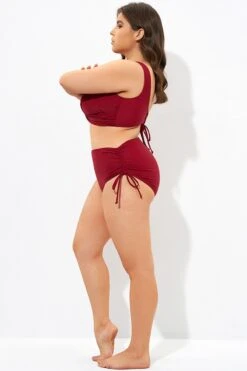 Red Drawstring Side High Waisted Bikini Bottom 11 Red Drawstring Side High Waisted Bikini Bottom -Meetcurve Shop dsc07338