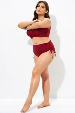 Red Drawstring Side High Waisted Bikini Bottom 12 Red Drawstring Side High Waisted Bikini Bottom -Meetcurve Shop dsc07342