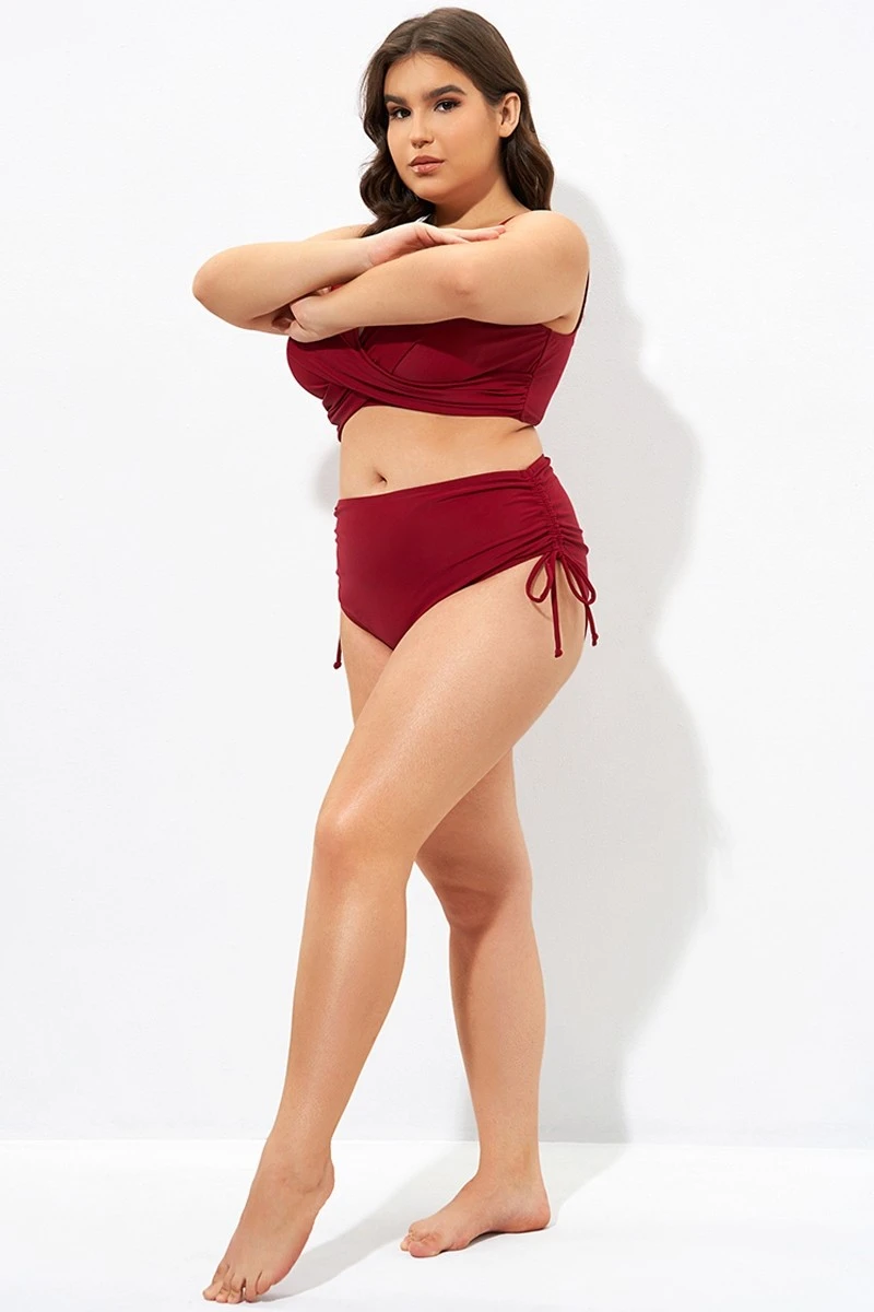 Red Drawstring Side High Waisted Bikini Bottom 8 Red Drawstring Side High Waisted Bikini Bottom - Image 6