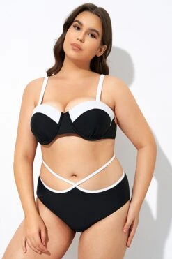 Black And White Sweetheart Neckline Underwire Bikini Top -Meetcurve Shop dsc07488