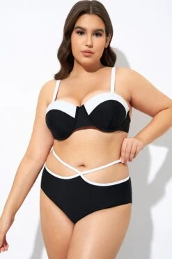 Black And White Sweetheart Neckline Underwire Bikini Top -Meetcurve Shop dsc07493