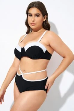 Black And White Sweetheart Neckline Underwire Bikini Top -Meetcurve Shop dsc07511