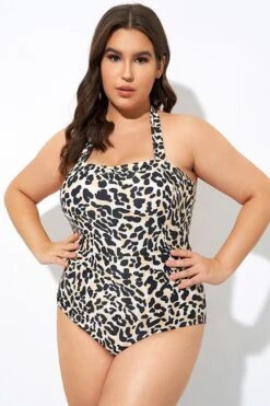 Leopard Print Thick Halter Straps One Piece Swimsuit -Meetcurve Shop dsc07555