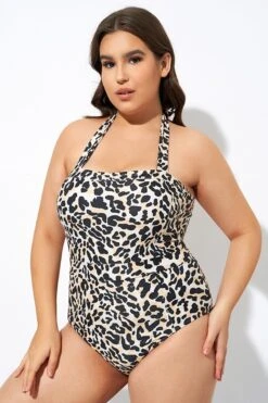Leopard Print Thick Halter Straps One Piece Swimsuit -Meetcurve Shop dsc07573