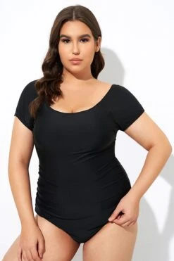 Elegant Solid Black Ladder Back One Piece Swimsuit -Meetcurve Shop dsc07770