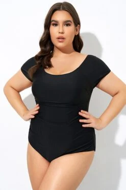 Elegant Solid Black Ladder Back One Piece Swimsuit -Meetcurve Shop dsc07784