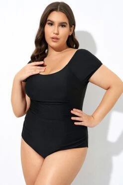Elegant Solid Black Ladder Back One Piece Swimsuit -Meetcurve Shop dsc07785