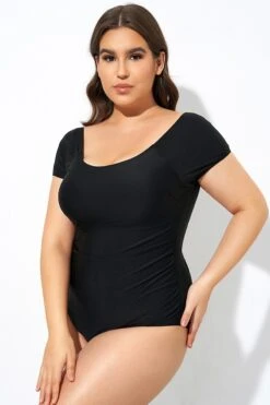Elegant Solid Black Ladder Back One Piece Swimsuit -Meetcurve Shop dsc07831