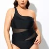 Black Mesh Sexy One Shoulder One Piece Swimsuit
