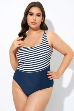 Blue And White Stripe One Shoulder One Piece Swimsuit 10 Blue And White Stripe One Shoulder One Piece Swimsuit -Meetcurve Shop dsc08087