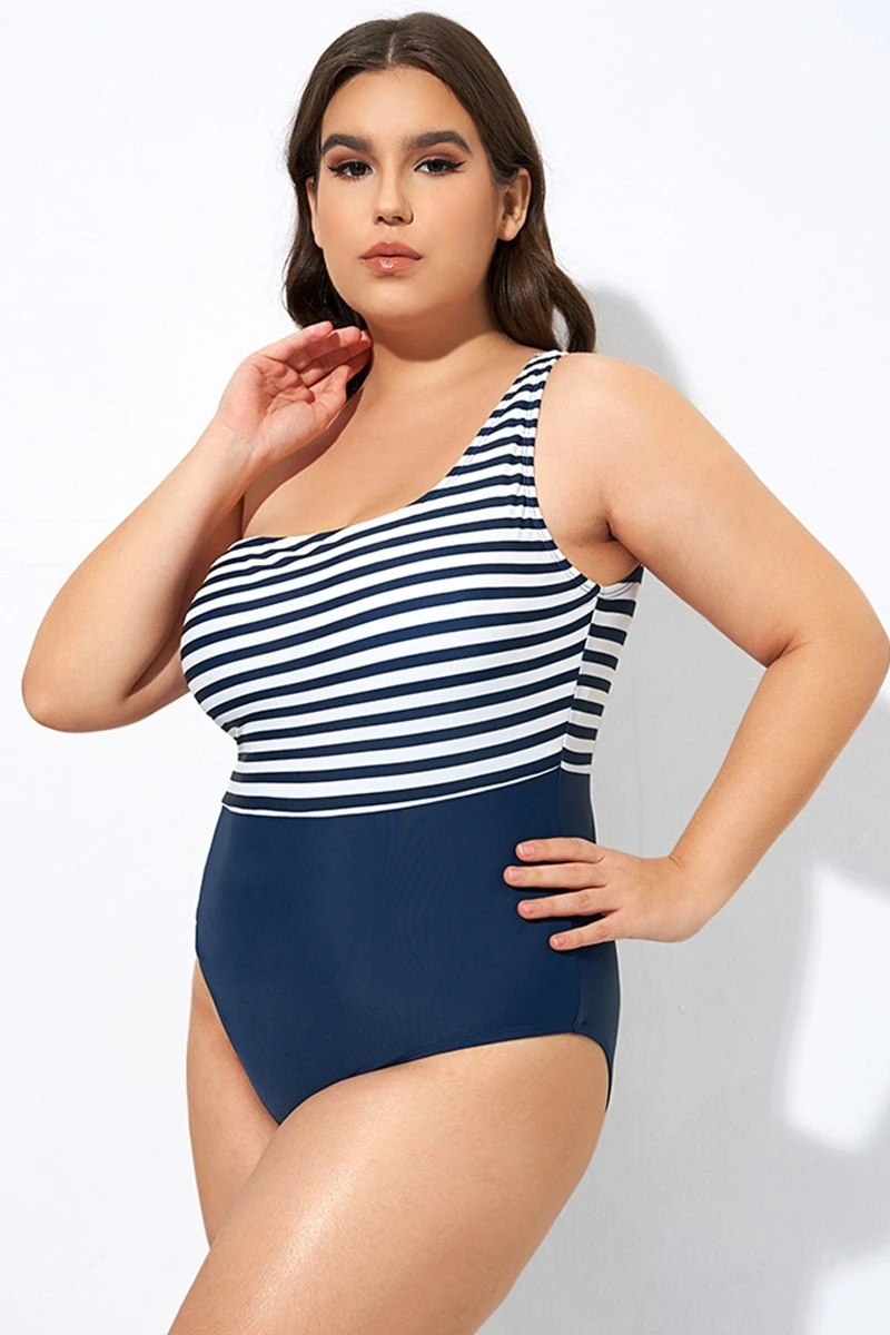 Blue And White Stripe One Shoulder One Piece Swimsuit 8 Blue And White Stripe One Shoulder One Piece Swimsuit - Image 6