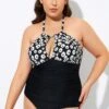 Daisy Print Cutout High Neck One Piece Swimsuit 2 Daisy Print Cutout High Neck One Piece Swimsuit -Meetcurve Shop dsc08320