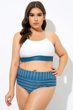 Teal Striped Women Bikini Top -Meetcurve Shop dsc08876