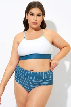 Teal Striped Women Bikini Top -Meetcurve Shop dsc08893