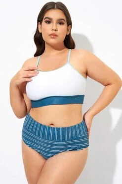 Teal Striped Women Bikini Top -Meetcurve Shop dsc08903