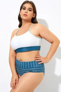 Teal Striped Women Bikini Top -Meetcurve Shop dsc08912