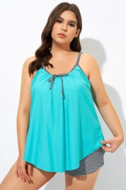 Fashionable Striped Bowknot Spaghetti Strap Tankini Top