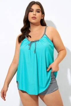 Fashionable Striped Bowknot Spaghetti Strap Tankini Top -Meetcurve Shop dsc09061