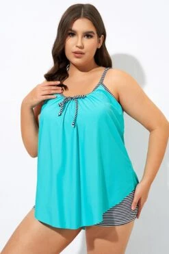 Fashionable Striped Bowknot Spaghetti Strap Tankini Top -Meetcurve Shop dsc09067