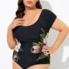 Black Mesh Flower Lady One Piece Swimsuit -Meetcurve Shop dsc09180