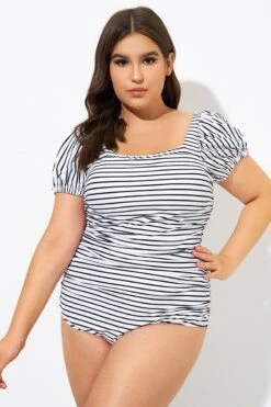 Vertical Stripes Ladder Back One Piece Swimsuit -Meetcurve Shop dsc09229