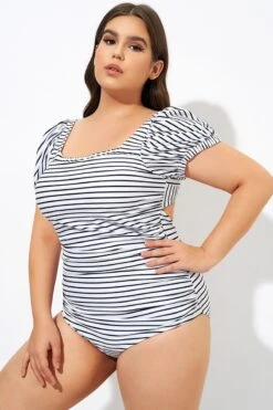 Vertical Stripes Ladder Back One Piece Swimsuit -Meetcurve Shop dsc09256