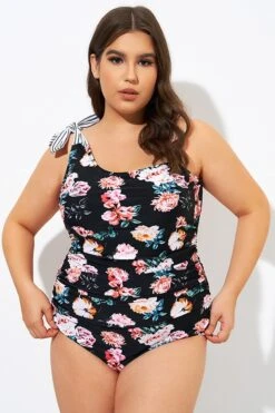Flower One Shoulder Bow One Piece Swimsuit -Meetcurve Shop dsc09277