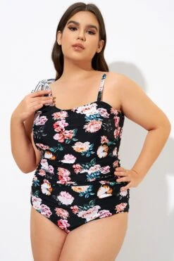 Flower One Shoulder Bow One Piece Swimsuit -Meetcurve Shop dsc09305