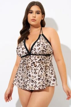 Modern Leopard Print Loop Strap Tankini Top -Meetcurve Shop dsc09385