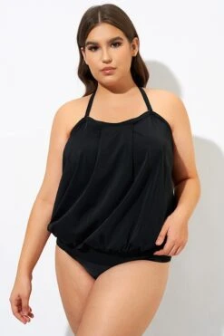 Soild Black Sexy Loose Bandeau Tankini Top 8 Soild Black Sexy Loose Bandeau Tankini Top -Meetcurve Shop dsc09439