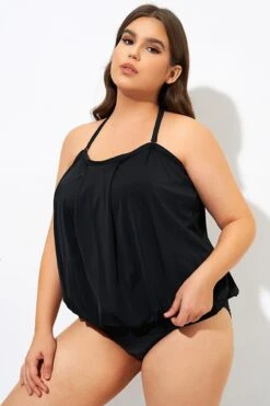 Soild Black Sexy Loose Bandeau Tankini Top 9 Soild Black Sexy Loose Bandeau Tankini Top -Meetcurve Shop dsc09462