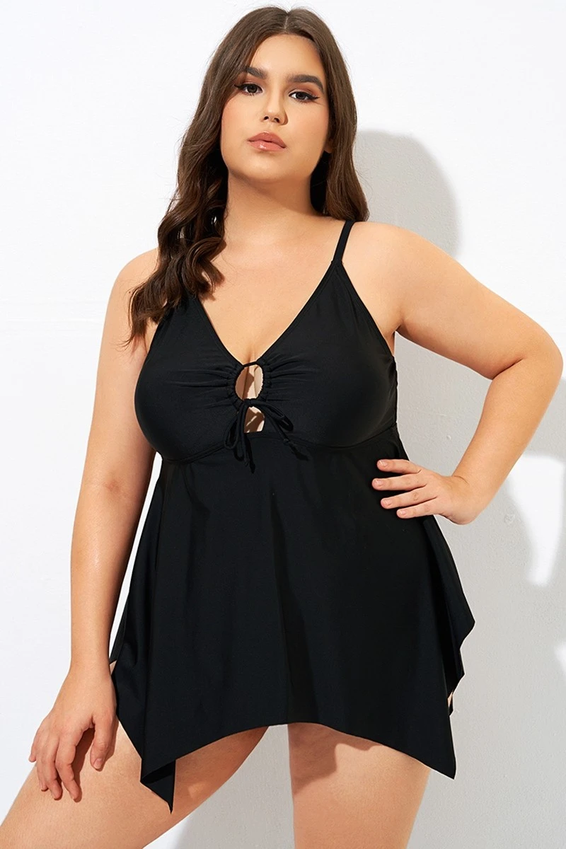 Black Front Tie Flowy Cross Back Tankini Top 5 Black Front Tie Flowy Cross Back Tankini Top - Image 3