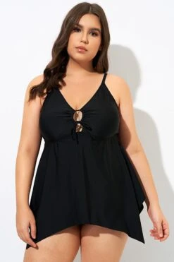 Black Front Tie Flowy Cross Back Tankini Top 11 Black Front Tie Flowy Cross Back Tankini Top -Meetcurve Shop dsc09494
