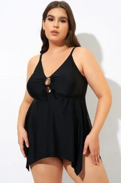 Black Front Tie Flowy Cross Back Tankini Top 12 Black Front Tie Flowy Cross Back Tankini Top -Meetcurve Shop dsc09509