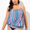 Women Stripe Bandeau Blouson Tankini Top -Meetcurve Shop dsc09554