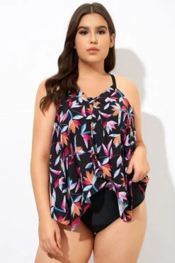 Meetcurve Shop 54 Multi Vintage Print Lady Tankini Top